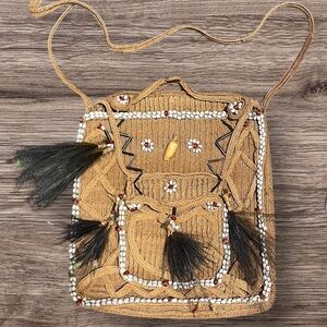 27) Beaded Boho Bag with feathers